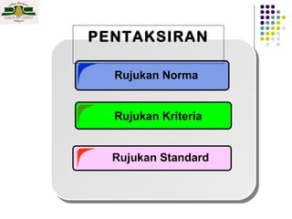 PENTAKSIRAN
Rujukan Norma
Rujukan Kriteria

Rujukan Standard

 