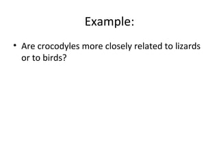 Example: 
• Are crocodyles more closely related to lizards 
or to birds? 
 