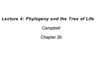 Lecture 4: Phylogeny and the Tree of Life
Campbell:
Chapter 26
 