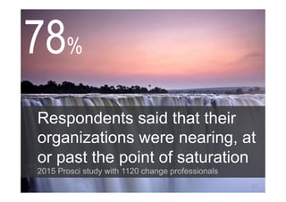 © Prosci Inc. All rights reserved.
Respondents said that their
organizations were nearing, at
or past the point of saturation
2015 Prosci study with 1120 change professionals
78%
21
 