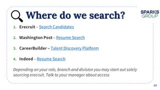 Where do we search?
22
– Search Candidates
– Resume Search
Talent Discovery Platform
– Resume Search
 