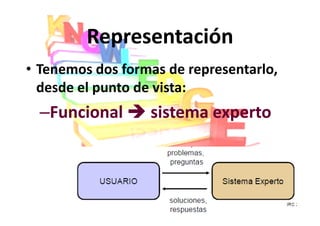Representación
• Tenemos dos formas de representarlo,
  desde el punto de vista:
  –Funcional      sistema experto
 