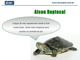 Alcon Reptocal A água do meu aquaterrário tende a ficar muito ácida. Utilize Alcon Reptocal para auxiliar no controle do pH. www.alconpet.com.br 