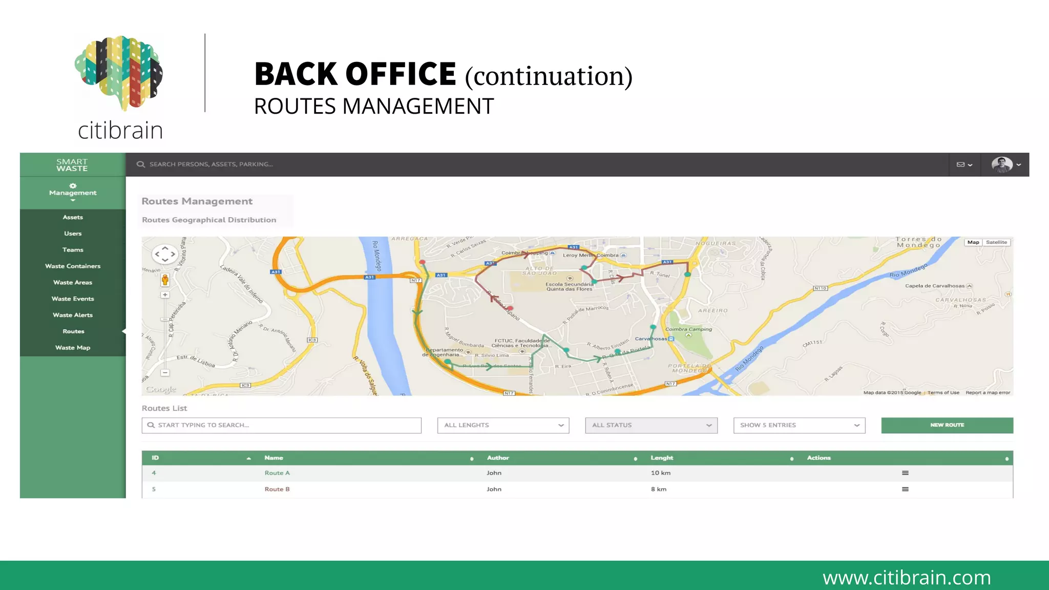 www.citibrain.com
BACK OFFICE (continuation)
ROUTES MANAGEMENT
 