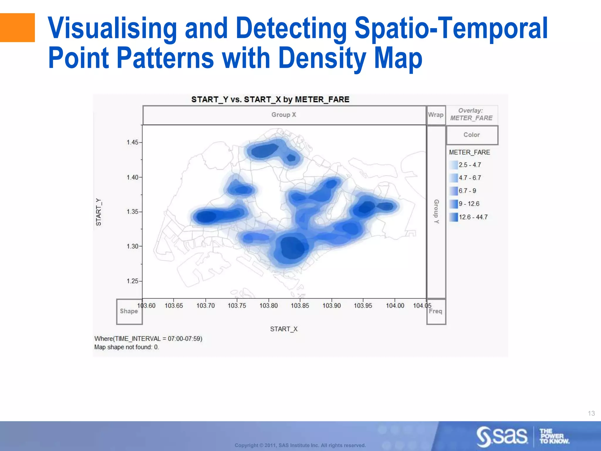 Visualising and Detecting Spatio-Temporal
Point Patterns with Density Map




                                                                           13



               Copyright © 2011, SAS Institute Inc. All rights reserved.
 