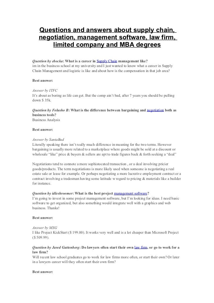 Questions and answers about supply chain, negotiation, management sof…