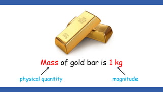 Mass of gold bar is 1 kg
physical quantity magnitude
 