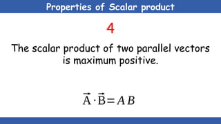 Properties of Scalar product
4
The scalar product of two parallel vectors
is maximum positive.
⃗
A ∙⃗
B=A B
 