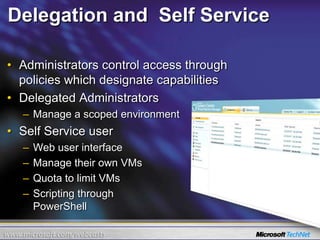 System Center Virtual Machine Manager ConsoleVirtualMachinesHyper-VClusterVMwareserverContext Sensitive ActionsFiltersLive ThumbnailVMInformationManagementSelection