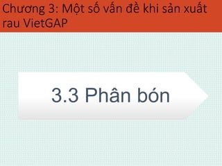 Chương 3: Một số vấn đề khi sản xuất 
rau VietGAP 
3.3 Phân bón 
 