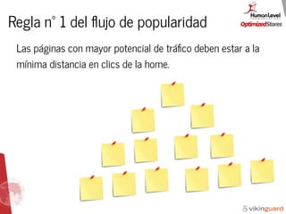 Regla nº 1 del ﬂujo de popularidad
Las páginas con mayor potencial de tráﬁco deben estar a la
mínima distancia en clics de la home.
 