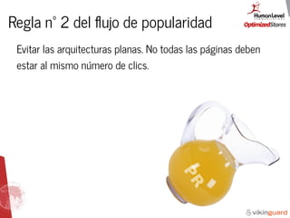 Regla nº 2 del ﬂujo de popularidad
Evitar las arquitecturas planas. No todas las páginas deben
estar al mismo número de clics.
PR
 