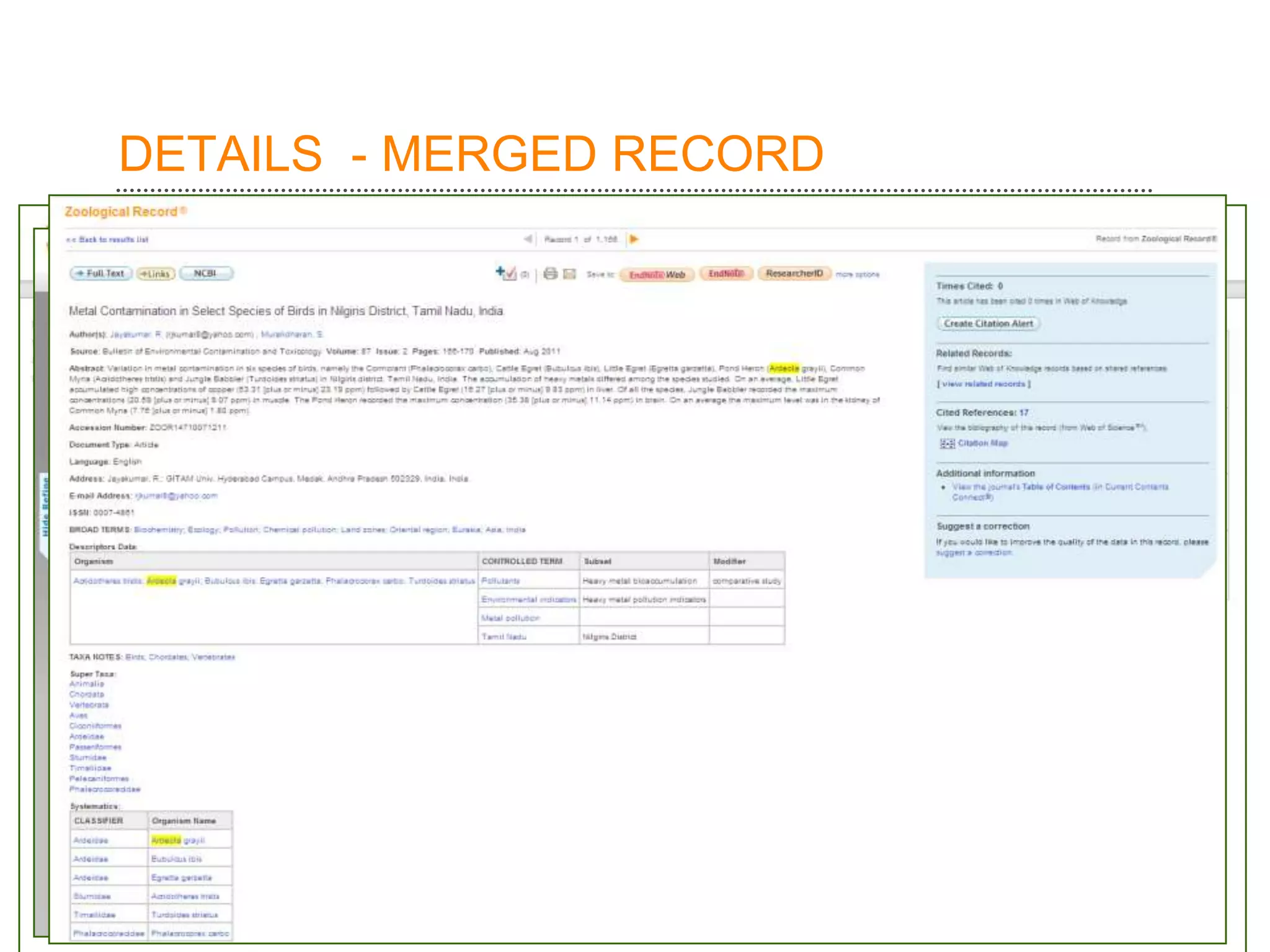 DETAILS - MERGED RECORD
 