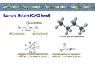 Conformational Isomers: Rotation about Single Bonds

 Example: Butane (C1-C2 bond)
 