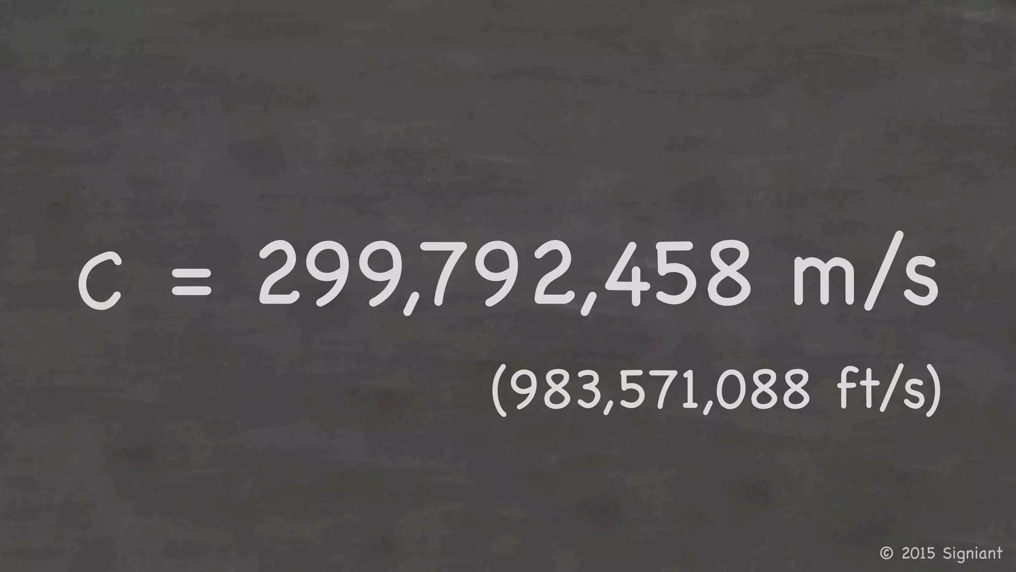 © 2015 Signiant

C

= 299,792,458 m/s

(983,571,088 ft/s)

 