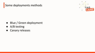 Some deployments methods
● Blue / Green deployment
● A/B testing
● Canary releases
 