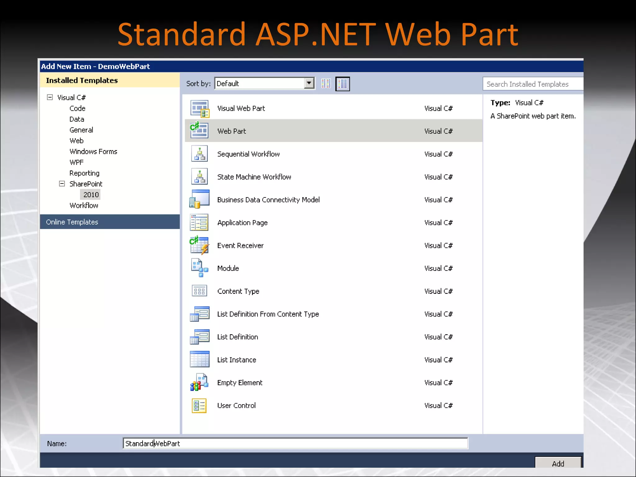 Standard ASP.NET Web Part 