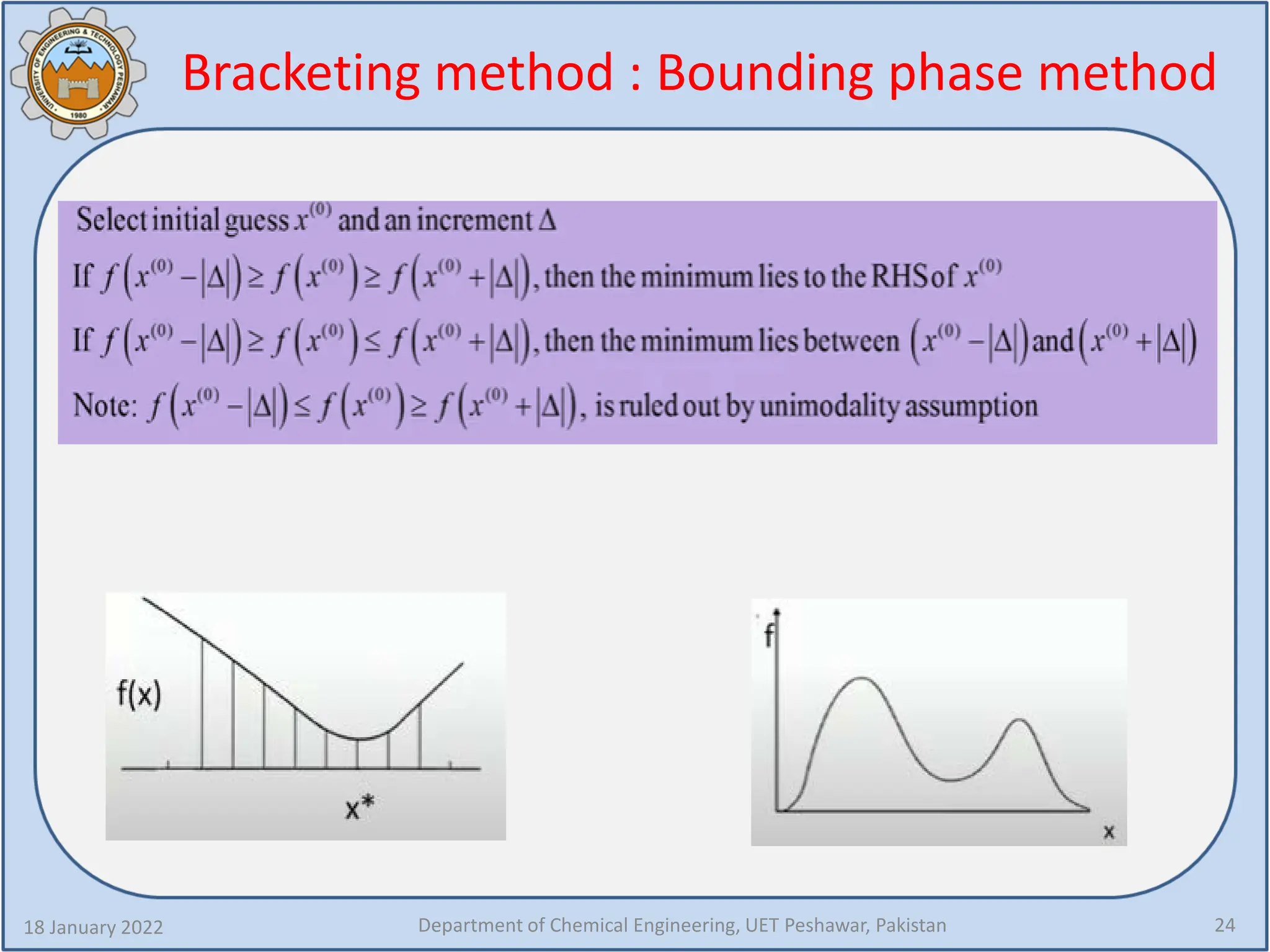 Bracketing method : Bounding phase method
18 January 2022 Department of Chemical Engineering, UET Peshawar, Pakistan 24
 