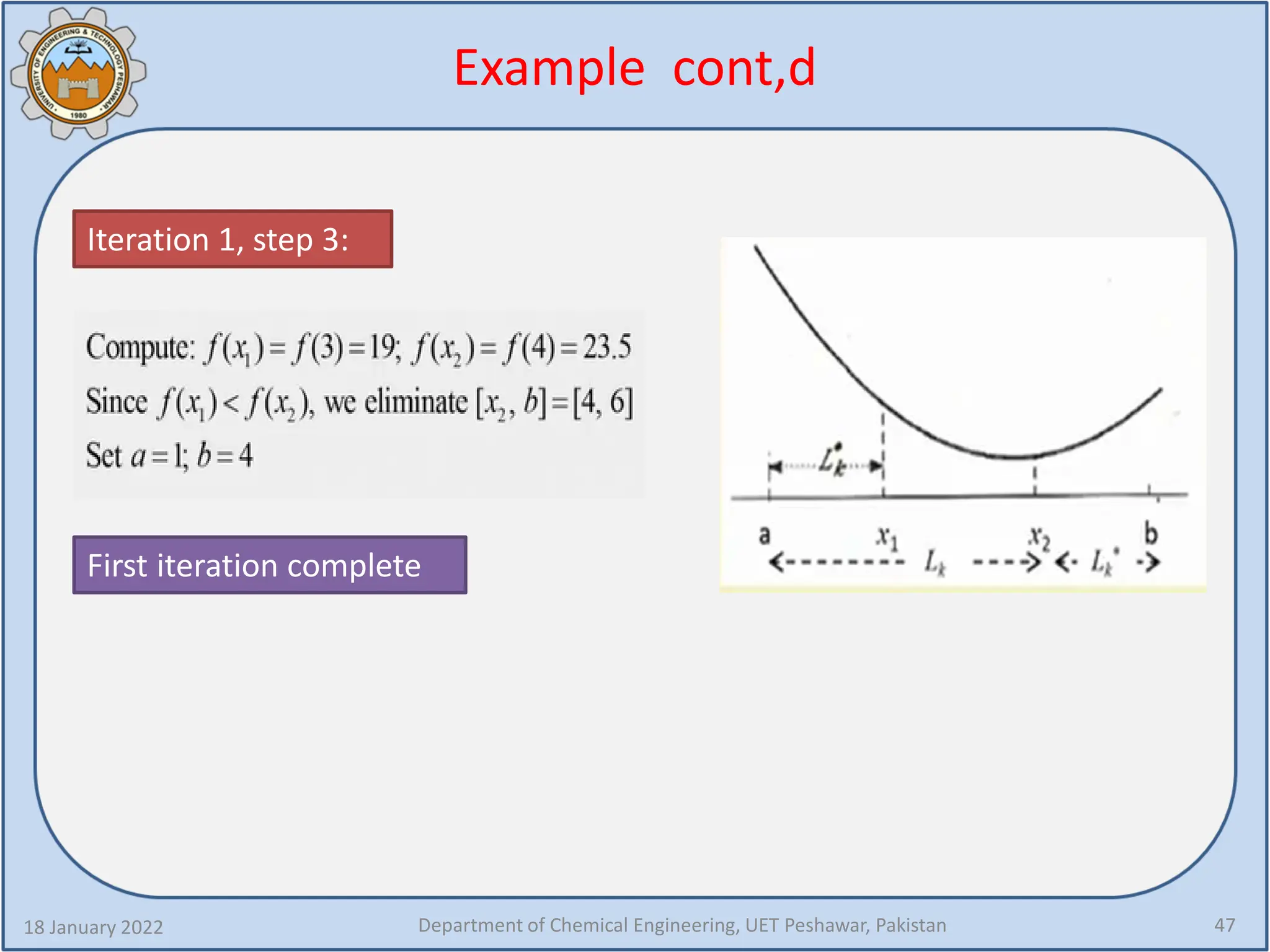 Example cont,d
18 January 2022 Department of Chemical Engineering, UET Peshawar, Pakistan 47
Iteration 1, step 3:
First iteration complete
 