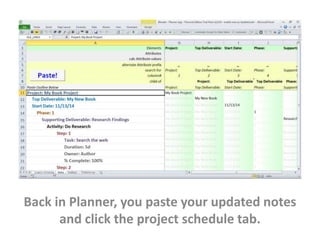 Back in Planner, you paste your updated notes 
and click the project schedule tab. 
 