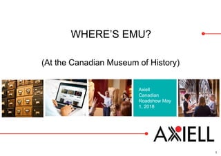 WHERE’S EMU?
(At the Canadian Museum of History)
1
Axiell
Canadian
Roadshow May
1, 2018
 