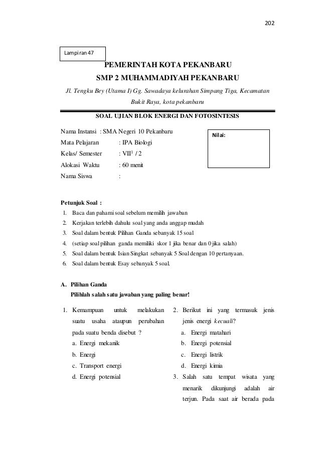 40 Lampiran 47 Soal Ujian Blok