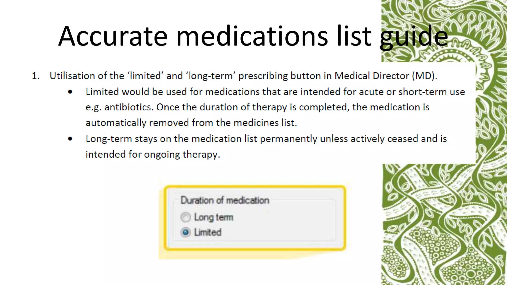 Accurate medications list guide
 