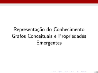 Representação do Conhecimento
Grafos Conceituais e Propriedades
Emergentes
2/30
 