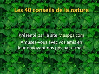 Les 40 conseils de la nature Présenté par le site  Mespps.com Amusez-vous avec vos amis en leur envoyant nos pps par e-mail. 