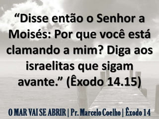 “Disse então o Senhor a
Moisés: Por que você está
clamando a mim? Diga aos
israelitas que sigam
avante.” (Êxodo 14.15)