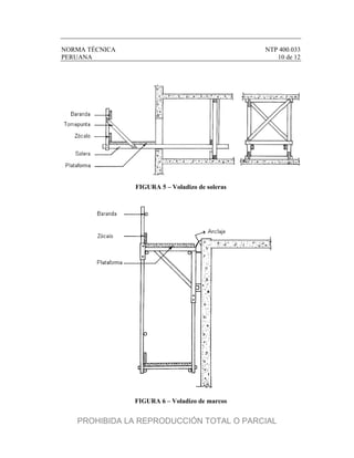 NORMA TÉCNICA NTP 400.033
PERUANA 10 de 12
FIGURA 5 – Voladizo de soleras
FIGURA 6 – Voladizo de marcos
PROHIBIDA LA REPRODUCCIÓN TOTAL O PARCIAL
 