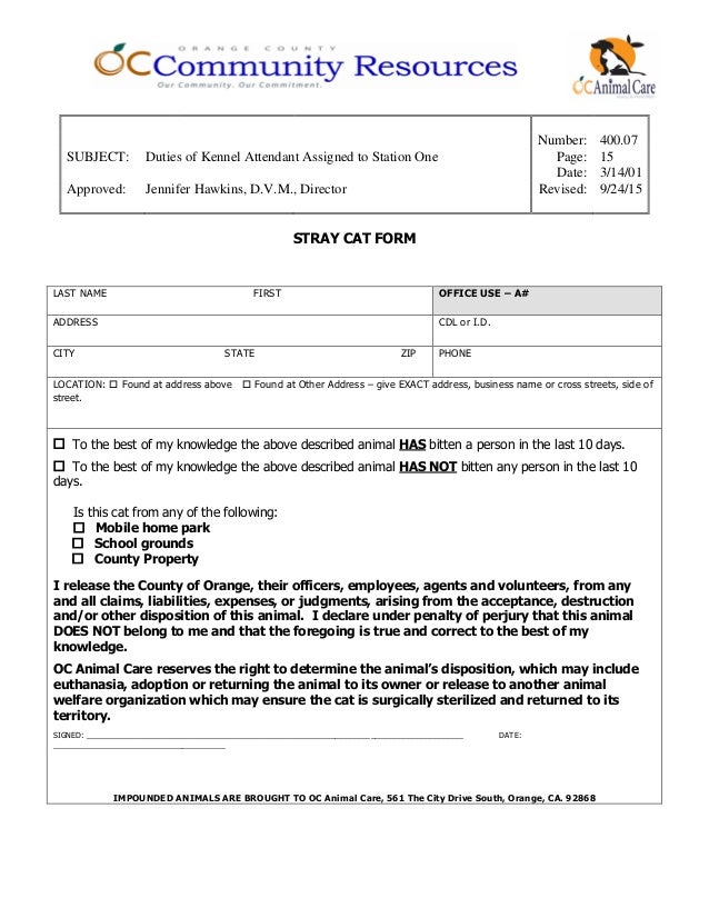 400.07 duties of kennel attendant assigned to station one