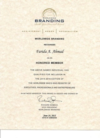 worldwide Branding Honor achievement recognition0001