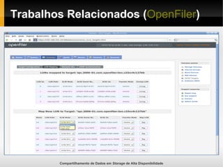 Compartilhamento de Dados em Storage de Alta Disponibilidade
Trabalhos Relacionados (OpenFiler)
 