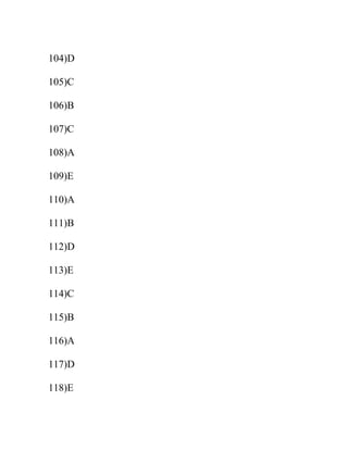 104)D
105)C
106)B
107)C
108)A
109)E
110)A
111)B
112)D
113)E
114)C
115)B
116)A
117)D
118)E
 
