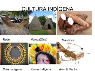 CULTURA INDÍGENA
Rede Maloca(Oca) Mandioca
Colar Indígena Cocar Indígena Arco & Flecha
 