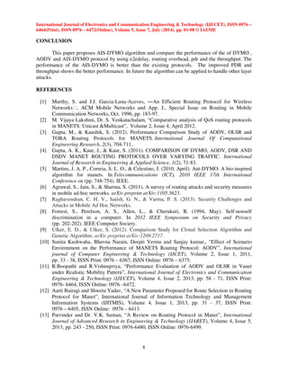 Number 
of Nodes 
Packet 
delivery 
ratio 
Loss ratio E2 E 
delay(ms) 
Throughput Routing 
Overhead 
20 98.1352 0.018648 1.61 663.37 0.16 
40 97.7291 0.0227091 1.88 661.57 0.16 
50 97.1422 0.0285782 2.19 662.25 0.16 
100 96.1074 0.0389257 3.03 580.05 0.13 
 