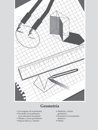 ÁLGEBRA



                        gráficos. A continuación aparecen algunos ejemplos cuyo planteamiento da lugar a
                        ecuaciones cuadráticas.

                        Problemas con números

                        1. Encontrar dos números cuya suma sea 28 y cuyo producto sea 187.

                        2. Encontrar tres números consecutivos cuyos cuadrados sumen 77.

                        3. Al multiplicar dos números se obtiene 206 como resultado y al dividir el mayor
                        entre el menor el cociente y el residuo son iguales a 3. ¿Cuáles son estos números?

                        4. Si un número aumenta en 2, su cubo aumenta también en 2. ¿Cuál es el número?

                        5. Encontrar dos números impares consecutivos cuyo producto sea 4623.

                        Problemas geométricos

                        6. Un terreno rectangular tiene un perímetro de 88 m y un área de 475 m2. ¿Cuáles son
                        sus dimensiones?




                        7. En un parque cuadrado que mide 100 m de cada lado se van a construir dos
                        andadores, tal y como se indica en la figura. ¿Cuál debe ser el valor de x para que la
                        superficie de los andadores sea igual a la de la parte jardinada?




                                                                                                          177



M/SEC/P-121-178.PM6.5      177                                             6/20/01, 11:13 AM
 