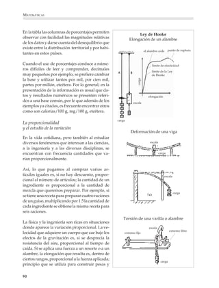 MATEMÁTICAS



              como una multiplicación por un tercio. El profesor deberá diseñar actividades que
              ayuden a resolver dudas como las anteriores y permitan comprender las diferencias
              de significados y formas de operar que hay entre los naturales y las fracciones.
              También debe dar la oportunidad de que se utilicen con frecuencia las nociones y
              procedimientos aprendidos y estar preparado para, cada vez que sea necesario,
              recordar brevemente aquello que los alumnos hayan olvidado.



              Razonamiento proporcional

              El razonamiento proporcional en las matemáticas

              La noción de razón surge al comparar dos números o magnitudes a través de su
              cociente, mientras que las proporciones resultan de comparar los valores de dos
              listas de números o cantidades variables para ver si guardan siempre la misma razón
              entre sí. Si llamamos a y b a dos cantidades, su razón está dada por el cociente:

                                                         a
                                                         b

              Y si denotamos por x los valores que puede tomar una cantidad variable y por y los
              valores correspondientes de la otra, decir que x e y son proporcionales significa que
              las dos cantidades están relacionadas por una expresión como la siguiente:

                                         y
                                             = k donde k es constante
                                         x
              o lo que es lo mismo:

                                                       y = kx

              k es llamada la constante o factor de proporcionalidad.

              A pesar del aspecto tan sencillo de las fórmulas anteriores, las nociones de propor-
              cionalidad y sus consecuencias son centrales en todas las matemáticas. En los
              ejemplos que vienen a continuación se ilustrará brevemente el papel que juegan en
              campos como la medición, la presentación y tratamiento de la información, el
              estudio de la variación y la geometría.

              Las razones y el esquema derivado de medición

              El esquema fundamental de medición consiste en comparar una magnitud con una
              unidad de la misma especie, para ver cuántas veces cabe la segunda en la primera.
              De esta manera se miden ciertas cantidades físicas y geométricas, como son longi-
              tudes, áreas, volúmenes, masas y otras.


             88



M/SEC/P-033-089.PM6.5           88                                            6/20/01, 11:09 AM
 