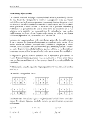 MATEMÁTICAS



              2. ¿Cuál es el ancho del río?




                                                                             ?


                                                    40 m
                                                                  70 m
                                           55 m



              La idea de semejanza de figuras se encuentra también detrás del número π y la
              fórmula que se utiliza para calcular la longitud de la circunferencia. En efecto, como
              dos círculos siempre son semejantes, se deduce que la razón entre la circunferencia
              y el diámetro —es decir, el número de veces que el diámetro cabe en la circunferen-
              cia— es la misma para todos los círculos. Si llamamos p a este número, C a la longitud
              de la circunferencia y d a la longitud del diámetro, tenemos:

                                                           C
                                                             =π
                                                           d

              Despejando se obtiene la fórmula para calcular la longitud de la circunferencia:
                                                           C=πd

              Para continuar, considérese la siguiente figura y llámese:

              a = BC, a' = B'C', a'' = B''C'',...

              b = AC, b' = AC', b'' = AC'',...

              c = AB, c' = AB', c'' = AB'',...
                                                                                            B''
              Como los triángulos ABC, AB'C',
              AB''C'', ... son semejantes, se tiene:                             B'



                                                                         B

               a   a'   a
                 =    =    = ... = k,
               b   b'   b
                                                                  θ
                                                       A
                                                                         C        C'           C''
              con k = constante                                              Figura A


              96



M/SEC/P-090-120.PM6.5 copy       96                                                   6/20/01, 12:27 PM
 