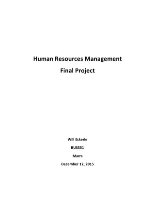 Human Resources Management
Final Project
Will Eckerle
BUS351
Marra
December 12, 2015
 