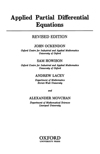 Applied Partial Differential Equations John Ockendon | PDF