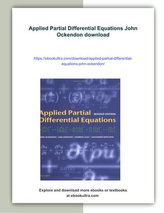 Applied Partial Differential Equations John Ockendon | PDF