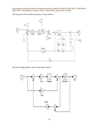 International Journal of Electrical Engineering and Technology (IJEET), ISSN 0976 – 6545(Print),
ISSN 0976 – 6553(Online) Volume 5, Issue 4, April (2014), pp. 49-60 © IAEME
59
The subsystem for the following figure is shown below:-
The anti windup model is shown in the figure below:-
 