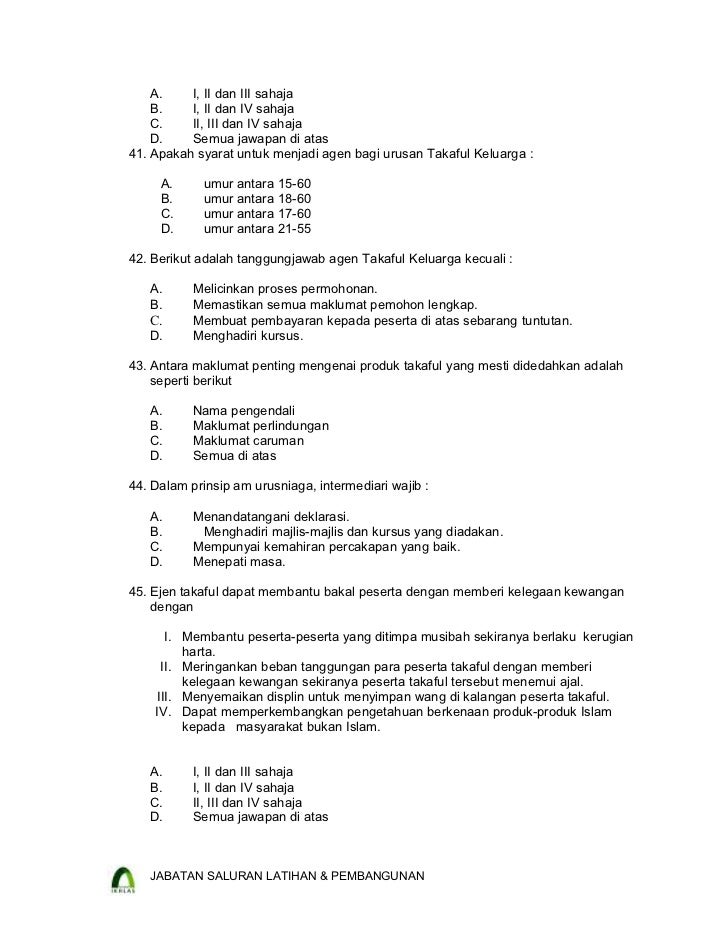 takaful sample exam questions