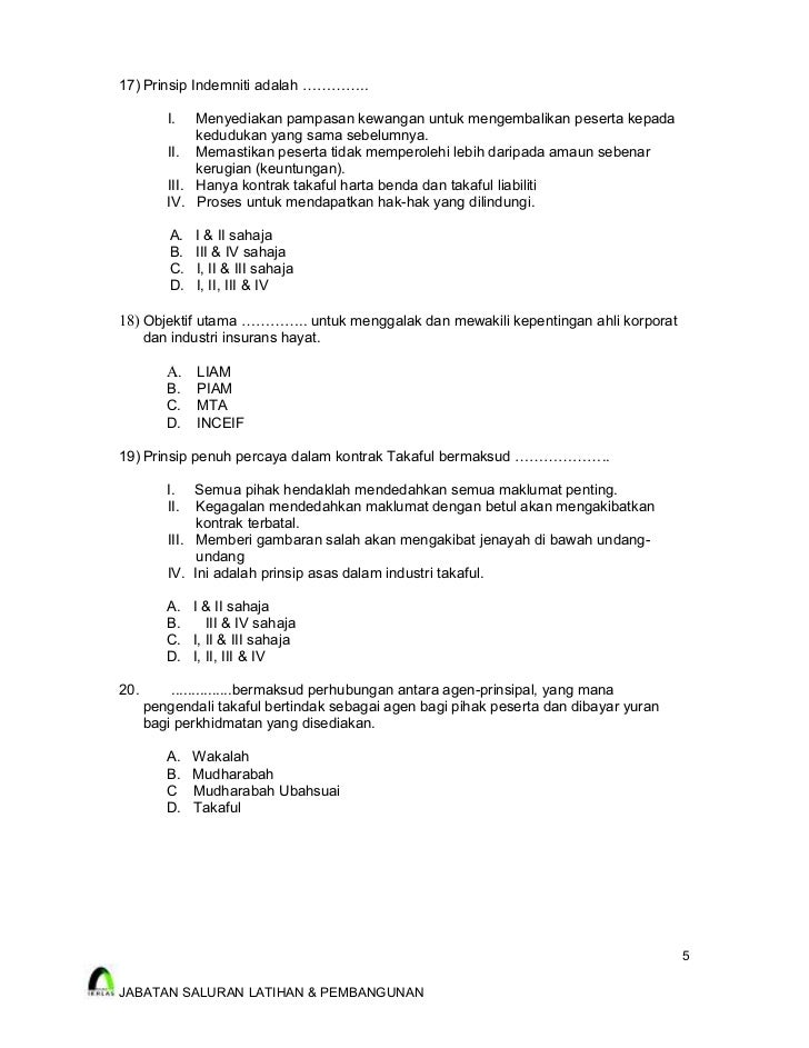 takaful sample exam questions
