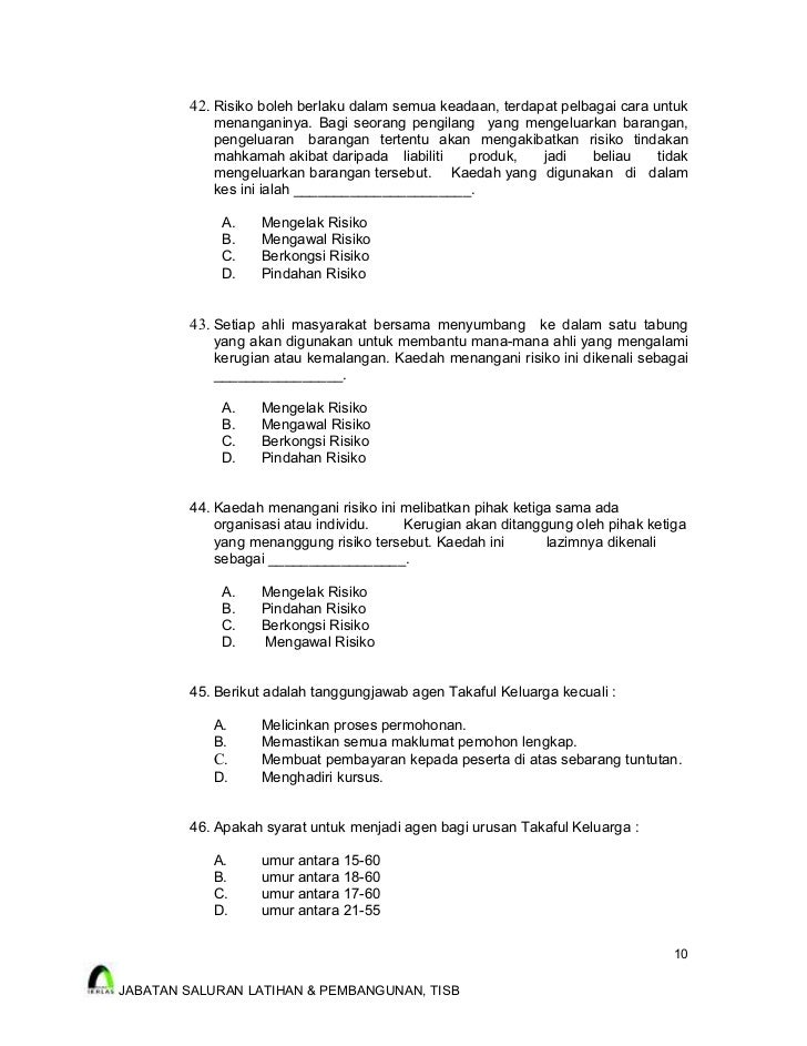 takaful sample exam questions