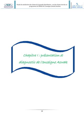 Etude de satisfaction des clients de la grande distribution : cas des clients inscrits au
programme de fidélité de l’enseigne Aswak Assalam.
39
Chapitre I : présentation et
diagnostic de l’enseigne Aswak
Assalam
 