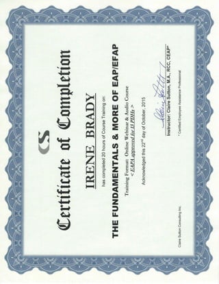 brady EFAP certificate