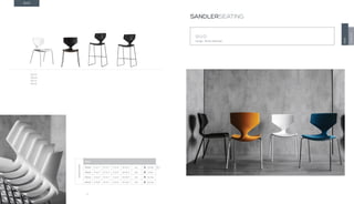 26
QUO
910.01
910.93
910.41
910.42
QUO
Design · Martin Ballendat
SANDLERSEATING
QUO
TONON
DIMENSIONS
QUO
910.01 H 32.7” W 21.7” D 22.4” SH 18.5” AH - 19.8 lbs
910.93 H 32.7” W 21.7” D 22.4” SH 18.5” AH - 22 lbs
910.41 H 44.5” W 21.7” D 22.4” SH 30.3” AH - 25.4 lbs
910.42 H 39.8” W 21.7” D 22.4” SH 25.6” AH - 24.2 lbs
 